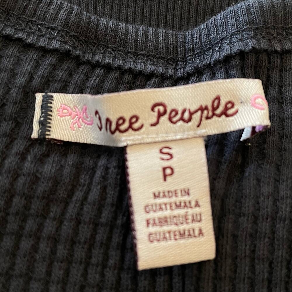 NWT FREE PEOPLE SANTA CLARA BOHO WESTERN COTTON THERMAL WAFFLE BLACK SMALL - Picture 10 of 11